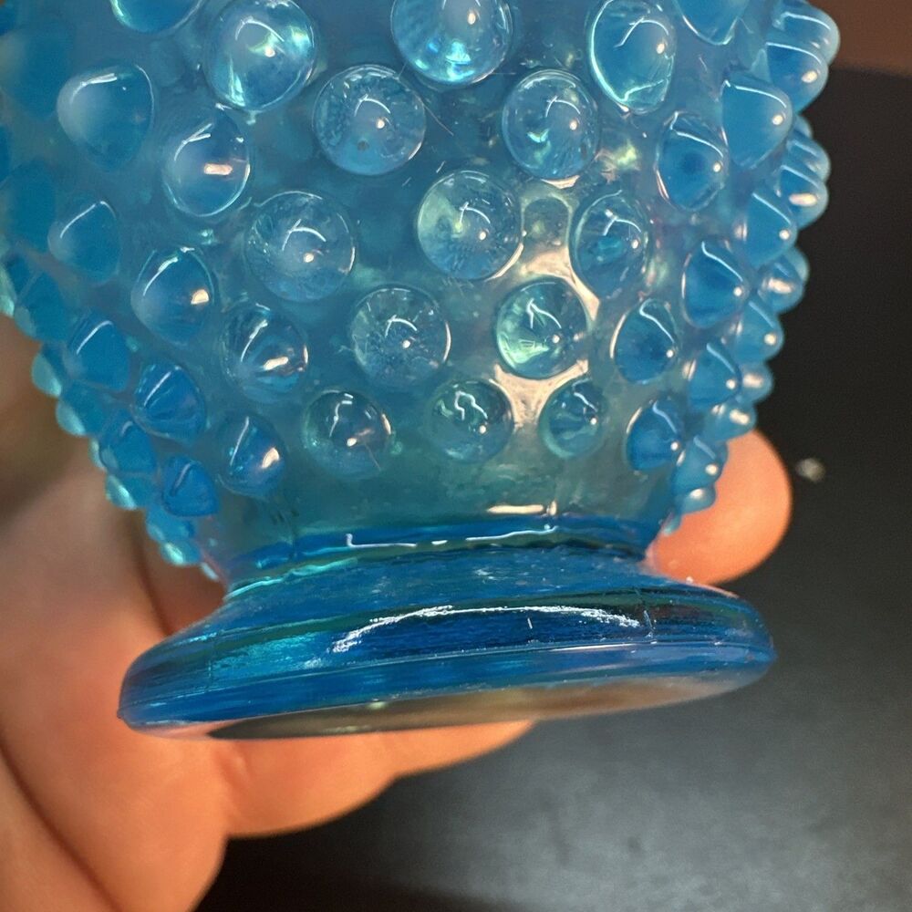 Fenton Blue Opalescent Hobnail Perfume Bottle Glass - Picture 4 of 5